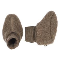 Woolly fleece booties, walnut melange